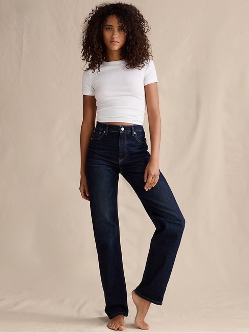 Banana Republic The Straight J High-Rise Denim Jeans in Dark Wash Blue Size 27